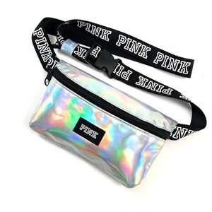 VICTORIA'S SECRET PINK iridescent holographic silver fanny pack